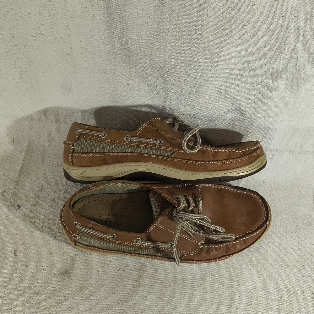 Men's Size 13 M  Brown Leather And Canvas Boat Shoes by Bass & CO